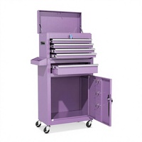 Coffre à outils moderne à 5 tiroirs et armoire à roulettes avec tapis antidérapants, serrure à clé, emballage renforcé pour garage et atelier (Violet)