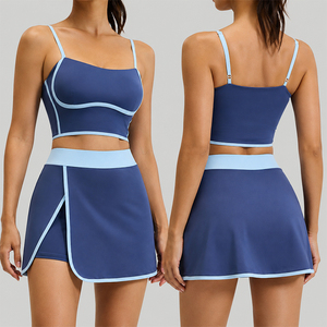 Conjunto Deportivo de 2 Piezas para Mujer, Falda Pantalón para Tenis y Golf, Secado Rápido, Sujetador Deportivo Corto con Shorts Integrados, Ropa Deportiva de Verano - Product Image 1