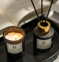 Ensemble de diffuseurs de parfum et bougies artisanales de luxe, bougies en verre d'aromathérapie, décoration intérieure écologique, coffret cadeau souvenir pour la maison
