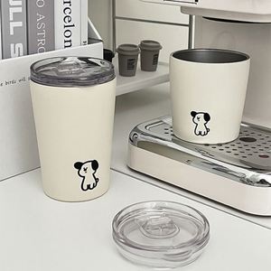 Gobelet isotherme en acier inoxydable mat, design mignon de chien, style couple, gobelet portable pour boire de l'eau pour femmes - Product Image 1