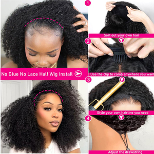 <span class=keywords><strong>Perruque</strong></span> Demi-Tête Afro Crépue Kinky Raw 3-en-1 sans Colle Cheveux Humains, Cheveux Birmans, Prête à Porter <span class=keywords><strong>Invisible</strong></span> à Cordon, à Retourner - Product Image 3
