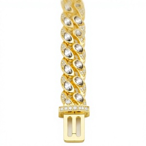 Gold Plated 925 Sterling <b>Silver</b> Cuban Link <b>Bracelet</b> with Moissanite Round Brilliant Cut Chain 18cm <b>Solid</b> Hip Hop Unisex Jewelry - Product Image 4