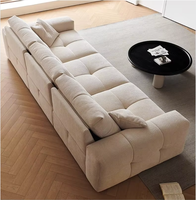 Canapé modulable de luxe carré en forme de bloc de tofu avec dossier amovible, revêtement en chenille, utilisation moderne pour villa et hôtel, rembourrage en éponge, pieds en bois