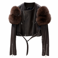 Chaqueta de Cuero para Mujer, Multicolor, Otoño, Chaqueta Corta de Piel de Oveja Genuina con Ribete de Piel de Zorro, Gran Oferta