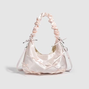 Glossy Bowknot Ruched <b>Handbag</b> Top <b>Handle</b> PU Leather Shoulder Bag - Product Image 4