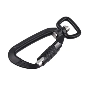 Swivel Carabiner Custom 5KN Black D Aluminum Auto Locking Swivel Carabiner Hook For Dog Leash