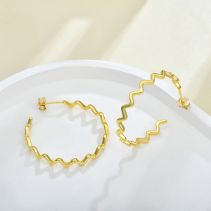Boucles d'oreilles créoles YILUN en argent sterling 925 plaqué or, motif zigzag, autres boucles d'oreilles tendance pour femmes - Product Image 2