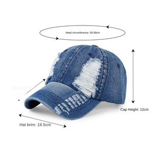 Casquette de baseball en jean perforé personnalisée de haute qualité pour la protection solaire estivale et casquette polyvalente à visière bec de canard - Product Image 2
