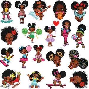 Patch brodé thermocollant en gros pour vêtements, motif fille noire de dessin animé, en tissu sergé, pour casquettes de camionneur, style fille africaine - Product Image 4