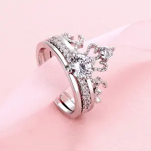 Fashion Women's Zircon Jewelry Crown Design Ring Stackable