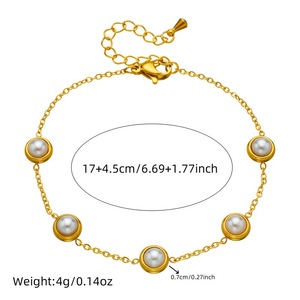 European American Fashion Pearl Jewelry <b>Set</b> Gold Chain Round Bezel Setting Women's Everyday Wear Necklace <b>Bracelet</b> Earrings - Product Image 5