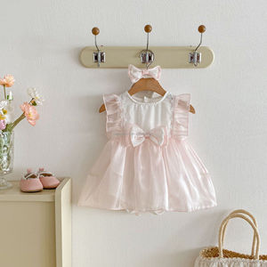ชุดเดรสเจ้าหญิงฤดูร้อน แขนบานหวาน น่ารัก สำหรับเด็กผู้หญิงแรกเกิด ฉลองวันพระจันทร์เต็มดวง ฉลองครบ 100 วัน ฉลองวันเกิดครบรอบ 1 ปี ผ้าฝ้าย 100% รุ่น D1878 - Product Image 1
