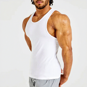 <b>Men's</b> <b>White</b> Ribbed Knitted Tank Top O-Neck Sleeveless Solid Casual Muscle <b>Vest</b> Tight Fit Sport Gym Wear - Product Image 3