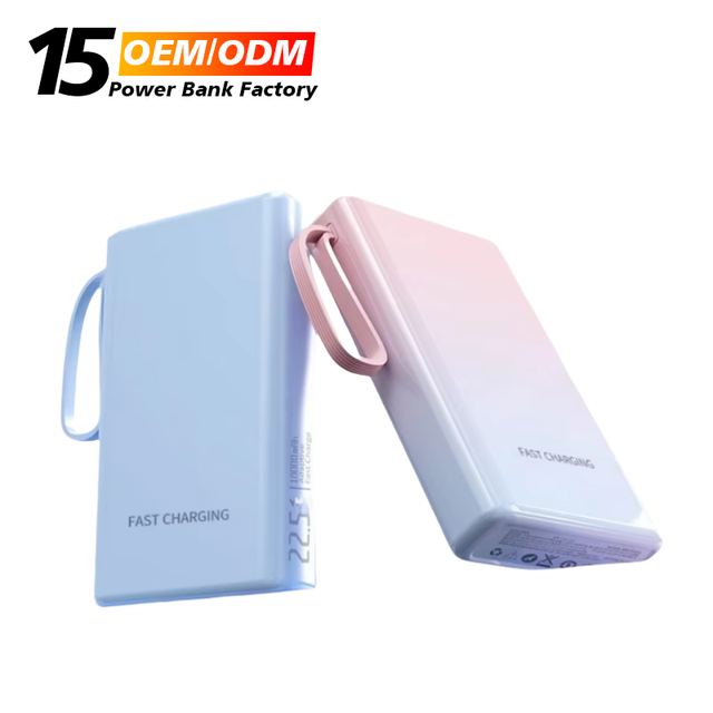 New Gradient Color Mini Portable Charger Type C QC3.0 PD20W Powerbanks 22.5W Fast Charging Built-in Cable Power Bank 20000mAh