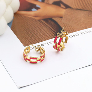 Geometric Stud Earrings Gold Plated Enamel Hoop Small Round Ear Studs For Women Fashion Jewelry Multi Color Choice - Product Image 4