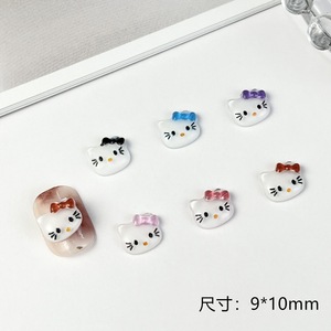 Nuevo 3D negro y blanco dibujos animados <span class=keywords><strong>Hello</strong></span> <span class=keywords><strong>Kitty</strong></span> Nail Art Charms lindo Katy Cat Bow parte posterior plana resina Rhinestone plástico accesorios para <span class=keywords><strong>uñas</strong></span> - Product Image 6
