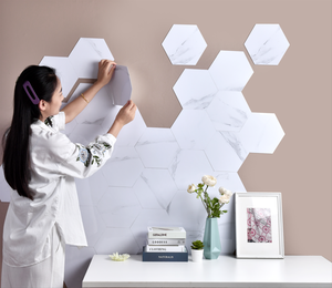 Papel Tapiz Autoadhesivo Hexagonal <span class=keywords><strong>3D</strong></span> Moderno con Textura Realista de Mármol, Adhesivo de Pared Impermeable, Venta al Por Mayor - Product Image 4