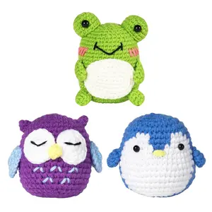 Fio De Lã DIY Crochet Kit Animal Coruja Sapo Pinguim Iniciantes Completo Needlework Crochet Starter Kit Para Iniciantes Crochet Kit