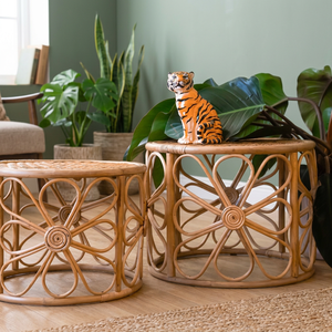 Rattan <b>Round</b> Coffee <b>Table</b> Set with Daisy Pattern Nesting Design for Living Room Home Furniture - Product Image 4