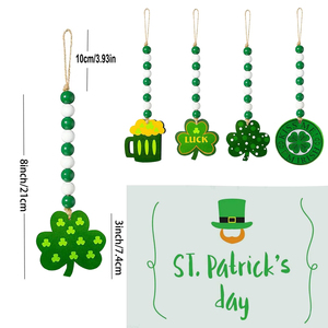 San Patrizio ghirlande di perline di legno decorazioni con perline di trifoglio verde per la decorazione della festa di San Patrizio - Product Image 4