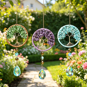 Decorazione in Cristallo a Forma di Albero della Vita, Pietra di Cristallo Intrecciata per Auto e Casa, Vendita all'Ingrosso - Product Image 1