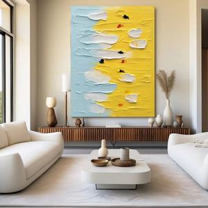 Art mural 3D, grande toile verticale jaune et bleue texturée abstraite, encadrée, pour la décoration moderne de la maison et des galeries - Product Image 3