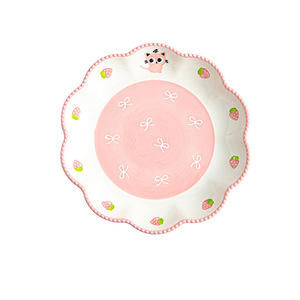 Plato de cerámica con diseño de gato de dibujos animados pintado a mano, plato de alta calidad para frutas y postres, vajilla de Chaozhou - Product Image 2