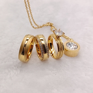 Australia consorte alleanze in acciaio inox 24K oro placcato anelli Dubai anello nuziale promessa fidanzamento set da sposa ciondolo amore - Product Image 3