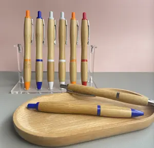 인기있는 대나무 펜 천연 나무 개폐식 대나무 볼 포인트 펜 슬로건 인쇄 에코 대나무 펜
