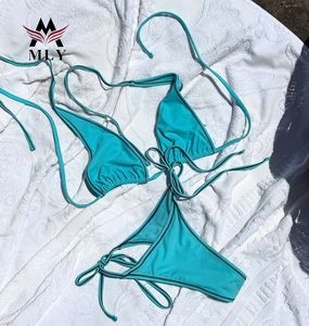 2026 Neck holder Plus Size Bade bekleidung Kontrast bindung Zweiteiliger Badeanzug Krawatte Seite Tanga Sexy Bikini für Frauen - Product Image 4