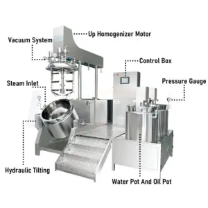 Máquina de loção cosmética à vácuo, tanque que que para máquina de loção, homogenizador, emulação, misturador, óleo essencial