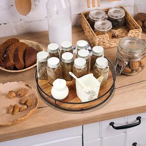 Tocadiscos Lazy Susan de madera de acacia de 12 ", organizador de cocina de 360 grados con lados de acero para gabinete de encimera o mesa de comedor - Product Image 2