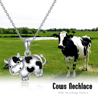 Bijoux mode animaux mignons Collier en argent sterling 925 avec zircon cubique en émail Collier avec pendentif animal vache