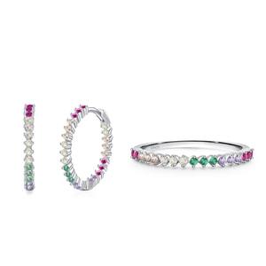 Nabest - Conjuntos <span class=keywords><strong>de</strong></span> Joyería <span class=keywords><strong>de</strong></span> Plata <span class=keywords><strong>de</strong></span> Ley 925 con Circonita Arcoíris para Mujer, Aretes y Anillo <span class=keywords><strong>de</strong></span> Promesa <span class=keywords><strong>de</strong></span> <span class=keywords><strong>Matrimonio</strong></span>, Venta al por Mayor - Product Image 1