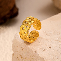Edelstahl 18K Vergoldeter Infinity-Knoten Ring Keltisches Openwork Geflochtenes Breites Offenes Verstellbares Boho-Design für Frauen