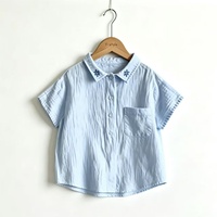 Vêtements pour fillettes en lin et coton, chemise à manches courtes de couleur unie, respirante et confortable