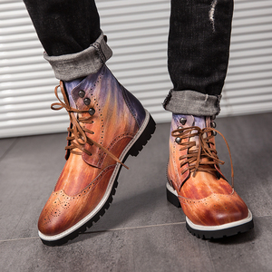 Unique Design Red Silver Blue Color High Top <strong>Brogue</strong> Models Fashion Classic Durable Ankle PU Leather <strong>Boots</strong> for <strong>Men</strong> - Product Image 5