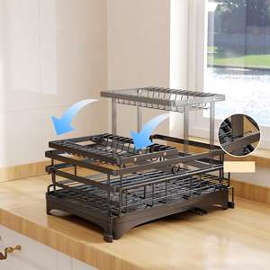 Escurridor <span class=keywords><strong>de</strong></span> Platos Extensible Práctico Sobre <span class=keywords><strong>el</strong></span> Fregadero, Organizador <span class=keywords><strong>de</strong></span> Cocina <span class=keywords><strong>de</strong></span> 2 Niveles, Porta Utensilios, Escurridor <span class=keywords><strong>de</strong></span> Platos - Product Image 2