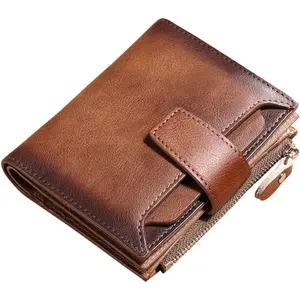 Mens Wallet Large Capacity Genuine Leather RFID Blocking Bifold Wallets for Men with ID Window and many Card Slots