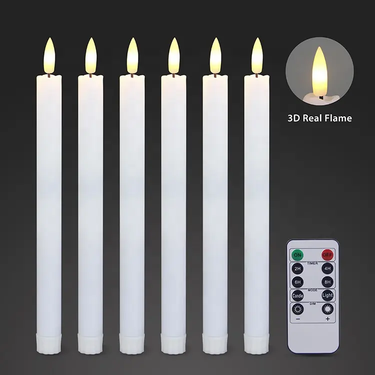 Wedding decor 3D real flame taper flickering battery operated dinner electric led flameless candles with remote control 10-key