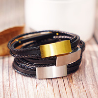 Bracelet pour homme en acier inoxydable de luxe avec perles, bijoux en cuir tressé multicouche tendance, accessoire de mode classique pour dropshipping