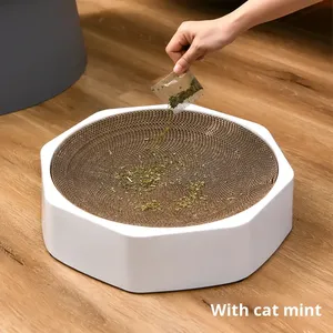 Modern Cat <strong>Scratcher</strong> Bed | Durable Corrugated Cardboard Cat <strong>Lounge</strong> with Plastic Base for Indoor Cats - Product Image 3