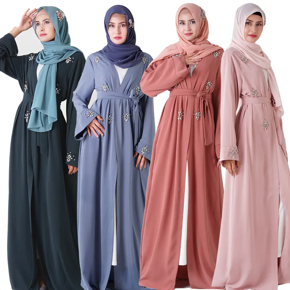 2023 Offre Spéciale femmes musulmanes arabe Abaya cousu à la main strass Six couleurs turc Kimono femmes musulmanes robe