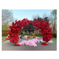 Arche rouge de 8 pieds de haut Arbres à fleurs de bougainvilliers artificiels Décoration de mariage en plein air Arche d'arbre en fausse fleur de cerisier rouge japonais