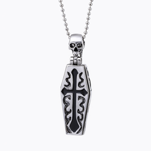 Collier pendentif croix cercueil en acier inoxydable, style punk, hip-hop, vintage, gothique, bijoux tête de mort, cadeau d'Halloween - Product Image 2
