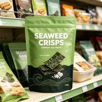 Sachet d'emballage plastique mat refermable imprimé sur mesure de qualité alimentaire avec fermeture éclair et trou de suspension pour chips d'algues et snacks