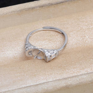 Support de bague ouvert en argent 925, accessoires de bricolage pour bijoux en perles, 11-12 mm, semi-fini, support de bague 5855 avec perles en vrac - Product Image 4