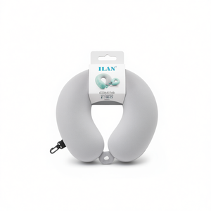 Cuscino da viaggio Ilan in memory foam grigio chiaro, supporto per il collo per aereo, auto, autobus - Product Image 2