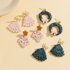Dễ thương phim hoạt hình Châu Âu Mỹ thiết kế mềm gốm <span class=keywords><strong>Studs</strong></span> handmade giáng sinh Polymer đất sét đỏ Santa Claus Stud Bông tai - Product Image 2