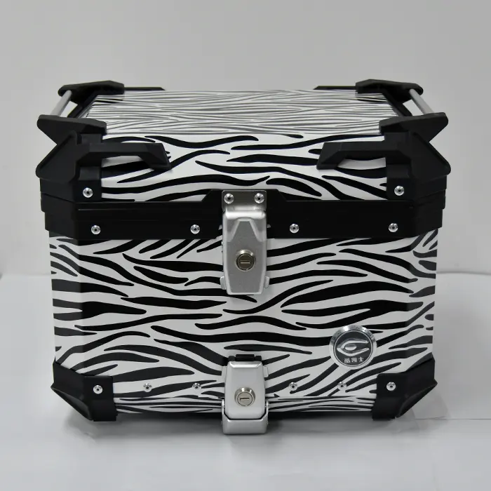 Coocase caixa traseira de liga de alumínio para motocicleta, venda direta de fábrica com cauda de listras de 45l zebra-stripe
